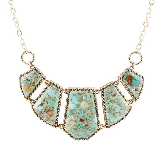 Blue Turquoise and Goldtone Statement Necklace - Barse Jewelry - Flyclothing LLC