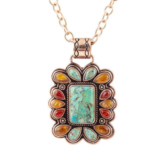 Blue Turquoise and Red Carnelian Copper Pendant Necklace - Barse Jewelry - Flyclothing LLC