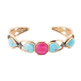 Blue Turquoise and Red Quartz Golden Cuff Bracelet - Barse Jewelry - Flyclothing LLC