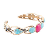 Blue Turquoise and Red Quartz Golden Cuff Bracelet - Barse Jewelry - Flyclothing LLC