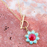 Blue Turquoise and Red Quartz Golden Chain Necklace - Barse Jewelry - Flyclothing LLC