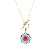 Blue Turquoise and Red Quartz Golden Chain Necklace - Barse Jewelry - Flyclothing LLC