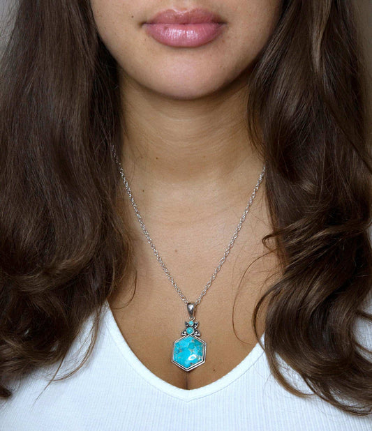 Blue Turquoise and Sterling Silver Hexagon Pendant Necklace - Barse Jewelry - Flyclothing LLC