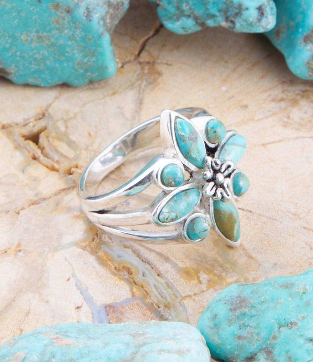 Floral Blue Turquoise and Sterling Silver Statement Ring - Barse Jewelry - Flyclothing LLC