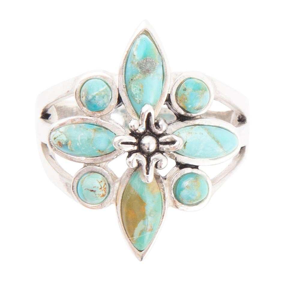 Floral Blue Turquoise and Sterling Silver Statement Ring - Barse Jewelry - Flyclothing LLC