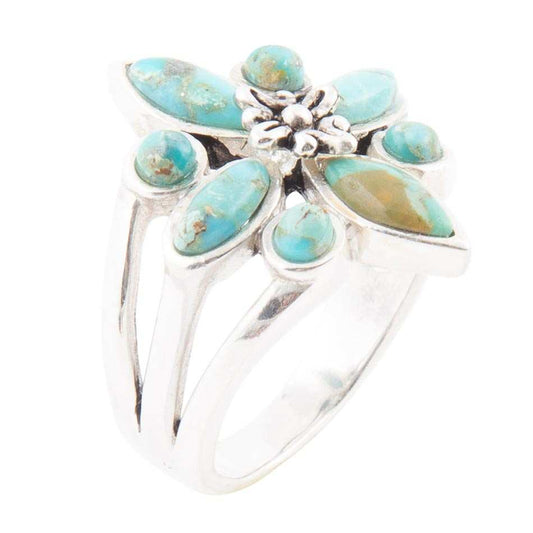 Floral Blue Turquoise and Sterling Silver Statement Ring - Barse Jewelry - Flyclothing LLC