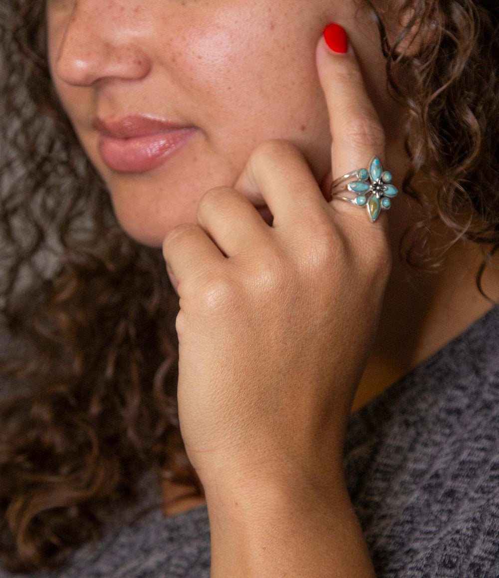 Floral Blue Turquoise and Sterling Silver Statement Ring - Barse Jewelry - Flyclothing LLC