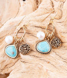 Blue Turquoise and White Pearl Multi Charm Golden Charm Earrings - Barse Jewelry - Flyclothing LLC