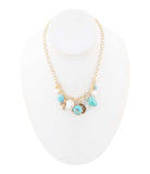 Blue Turquoise and White Pearl Multi Charm Golden Necklace - Barse Jewelry - Flyclothing LLC