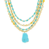 Blue Turquoise and Yellow Citrine Multi-Layer Golden Necklace - Barse Jewelry - Flyclothing LLC