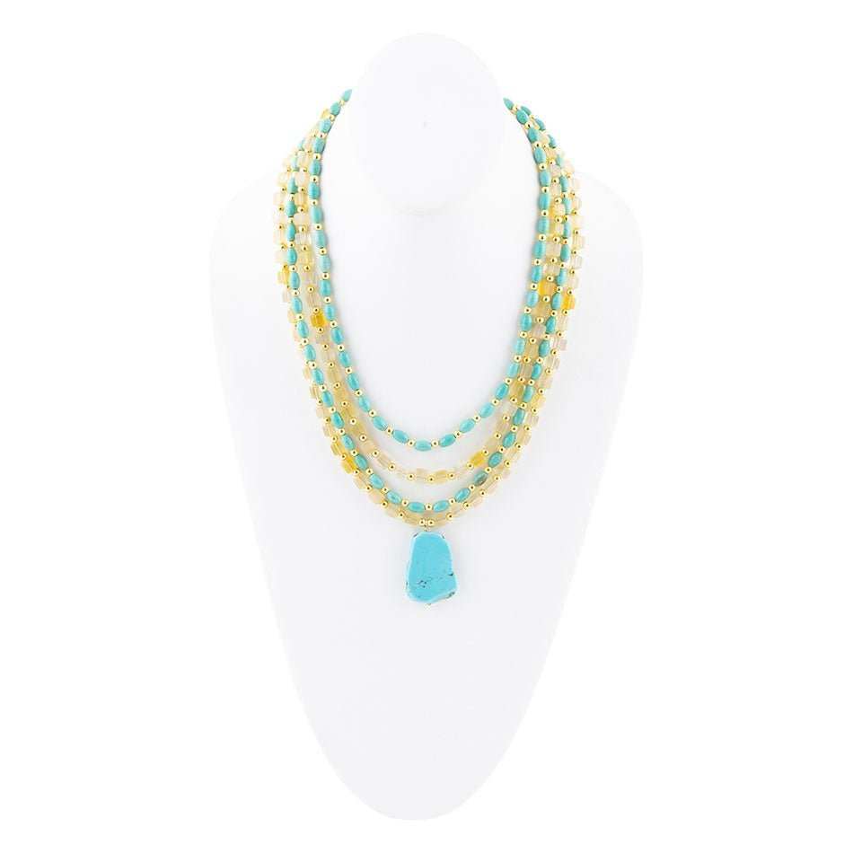 Blue Turquoise and Yellow Citrine Multi-Layer Golden Necklace - Barse Jewelry - Flyclothing LLC