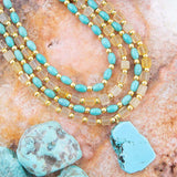Blue Turquoise and Yellow Citrine Multi-Layer Golden Necklace - Barse Jewelry - Flyclothing LLC