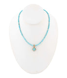 Blue Turquoise Cross Golden Pendant Necklace - Barse Jewelry - Flyclothing LLC