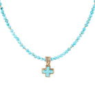 Blue Turquoise Cross Golden Pendant Necklace - Barse Jewelry - Flyclothing LLC