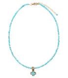 Blue Turquoise Cross Golden Pendant Necklace - Barse Jewelry - Flyclothing LLC