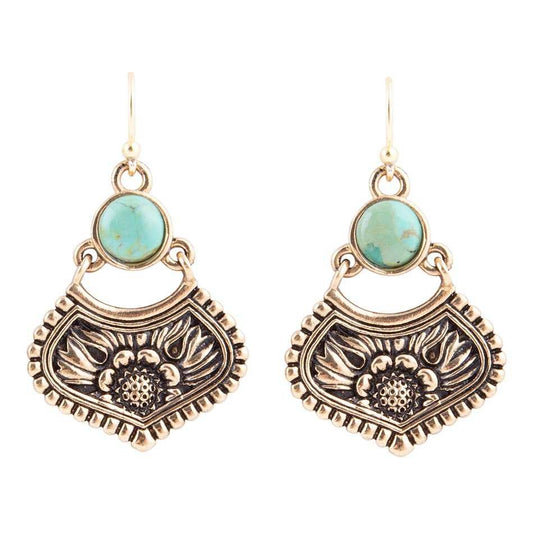 Blue Turquoise Flourish Golden Drop Earrings - Barse Jewelry - Flyclothing LLC