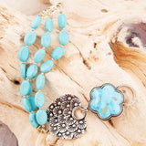Blue Turquoise Flower Golden Toggle Bracelet - Barse Jewelry - Flyclothing LLC