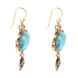 Blue Turquoise Flower Golden Drop Earrings - Barse Jewelry - Flyclothing LLC