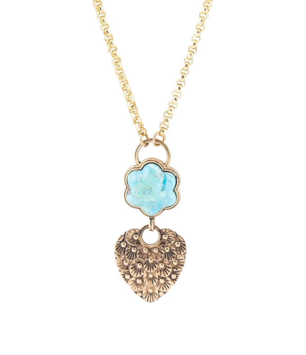 Blue Turquoise Flower Golden Necklace - Barse Jewelry - Flyclothing LLC