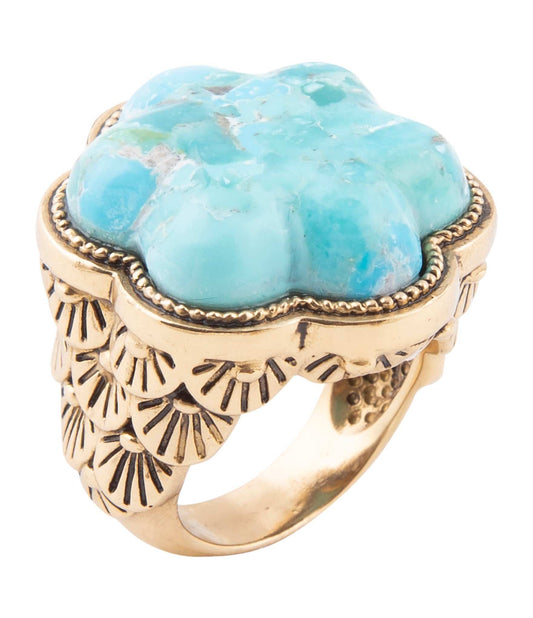 Blue Turquoise Flower Golden Ring - Barse Jewelry - Flyclothing LLC