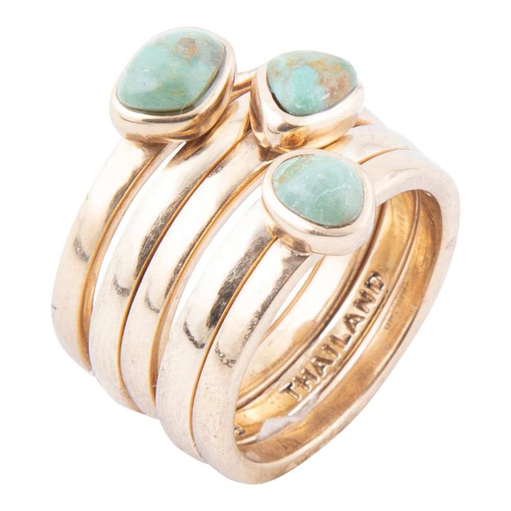 Blue Turquoise Golden Stacking Ring Set - Barse Jewelry - Flyclothing LLC