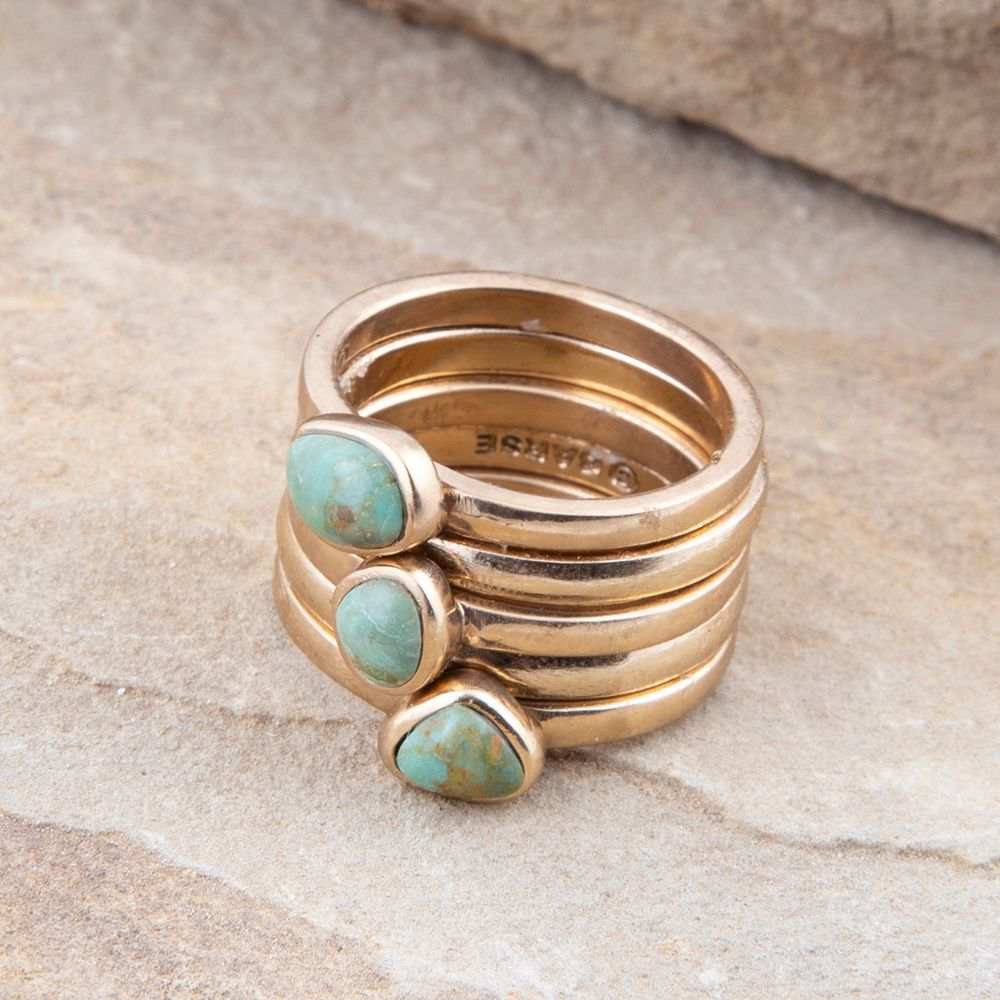 Blue Turquoise Golden Stacking Ring Set - Barse Jewelry - Flyclothing LLC