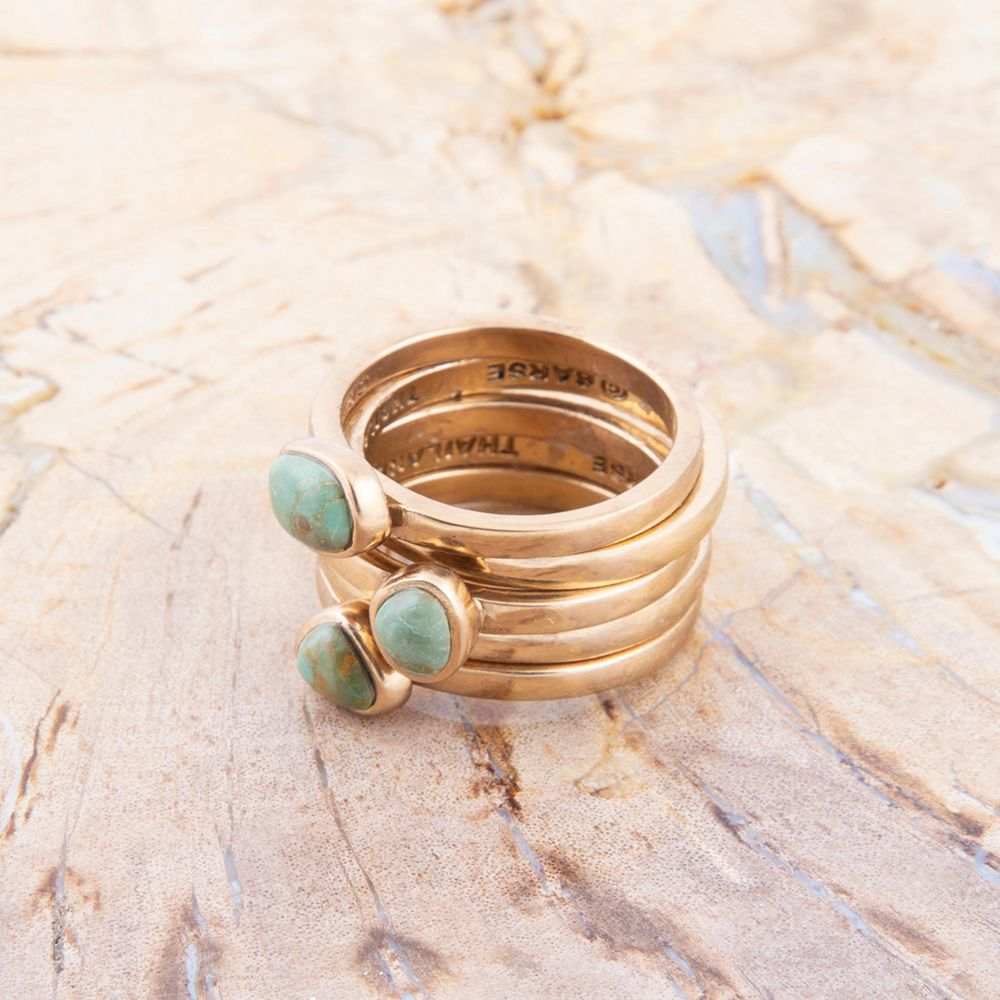 Blue Turquoise Golden Stacking Ring Set - Barse Jewelry - Flyclothing LLC