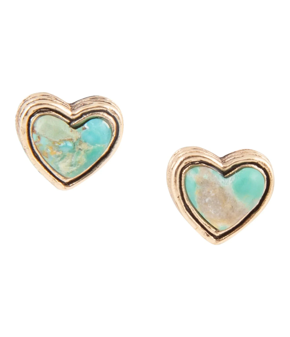 Heart Blue Turquoise Golden Stud Earrings - Barse Jewelry - Flyclothing LLC