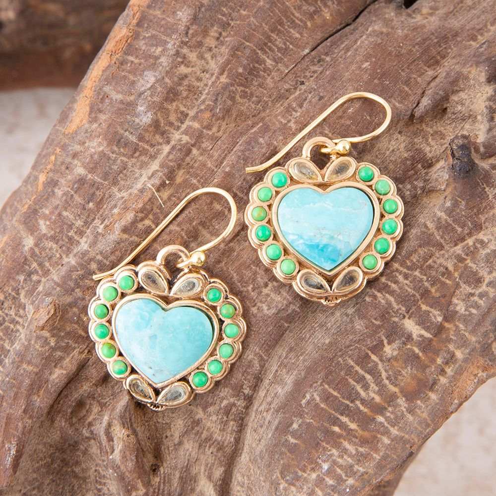 Legacy Heart Lime Green and Blue Turquoise Golden Drop Earrings - Barse Jewelry - Flyclothing LLC