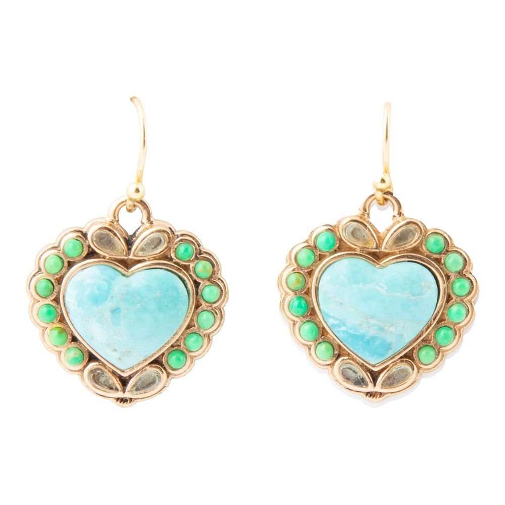 Legacy Heart Lime Green and Blue Turquoise Golden Drop Earrings - Barse Jewelry - Flyclothing LLC