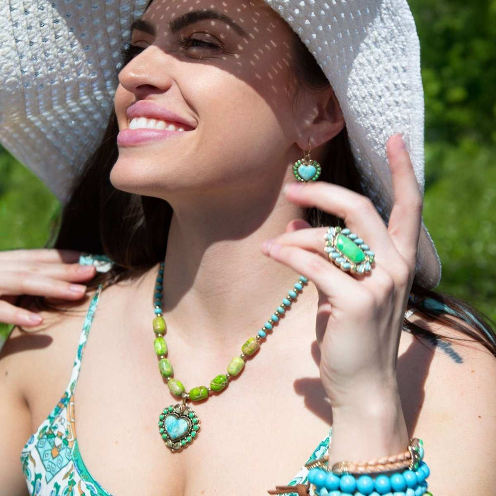 Legacy Heart Lime Green and Blue Turquoise Golden Drop Earrings - Barse Jewelry - Flyclothing LLC