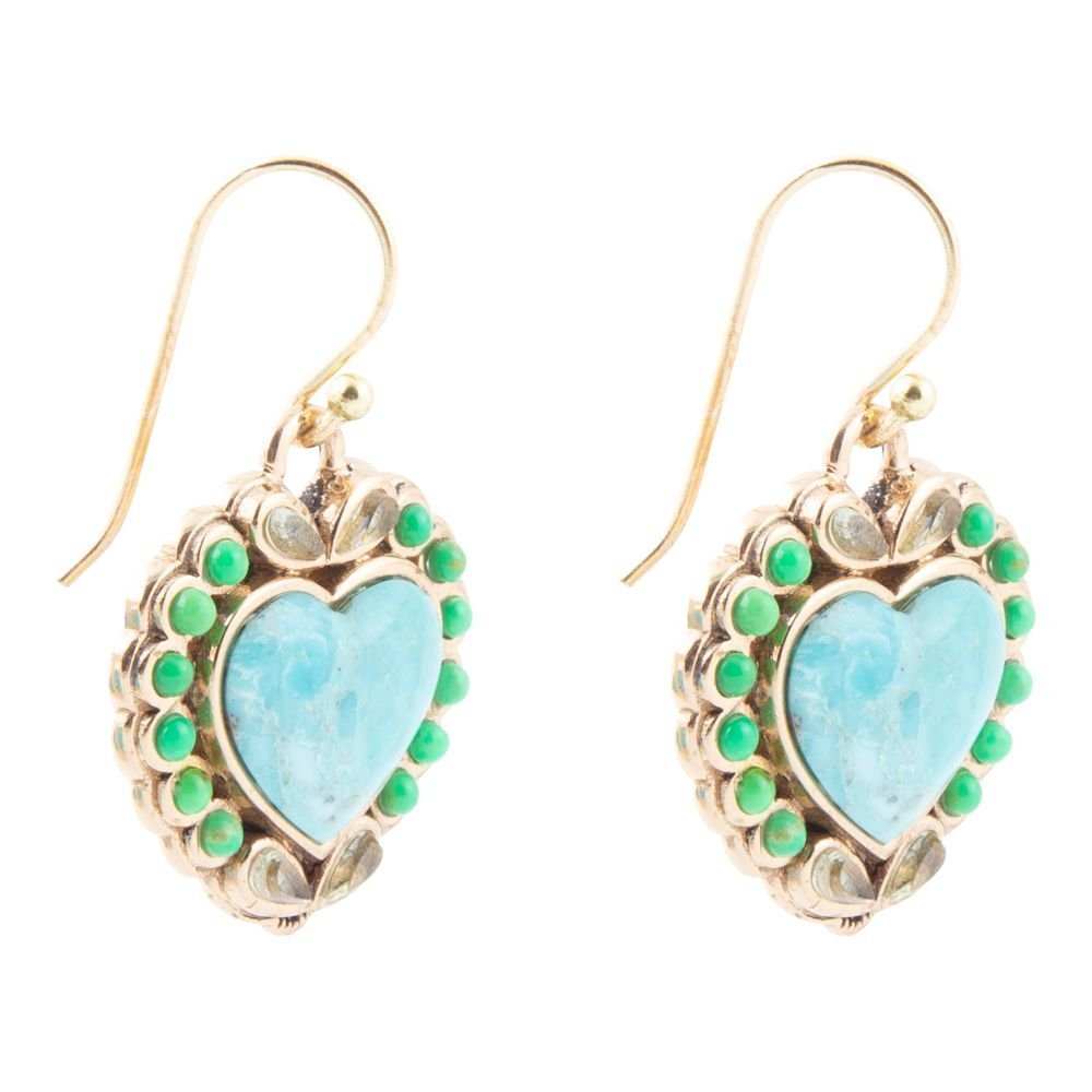 Legacy Heart Lime Green and Blue Turquoise Golden Drop Earrings - Barse Jewelry - Flyclothing LLC