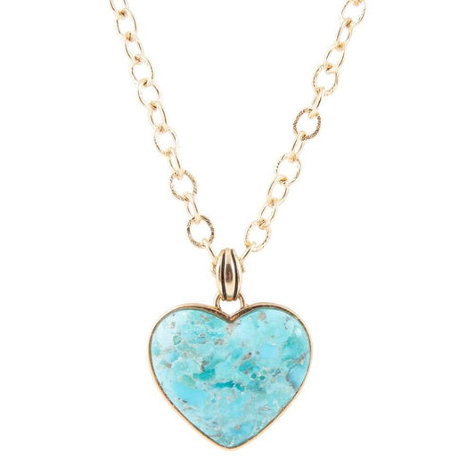 Blue Turquoise Heart Pendant Golden Necklace - Barse Jewelry - Flyclothing LLC