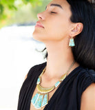 Blue Turquoise Jeweled Statement Golden Necklace - Barse Jewelry - Flyclothing LLC