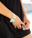 Blue Turquoise Jeweled Statement Link Golden Bracelet - Barse Jewelry - Flyclothing LLC