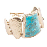 Blue Turquoise Jeweled Statement Link Golden Bracelet - Barse Jewelry - Flyclothing LLC