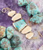 Blue Turquoise Jeweled Statement Link Golden Bracelet - Barse Jewelry - Flyclothing LLC