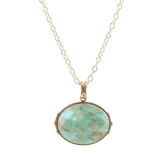 Blue Turquoise Long Golden Chain Necklace - Barse Jewelry - Flyclothing LLC