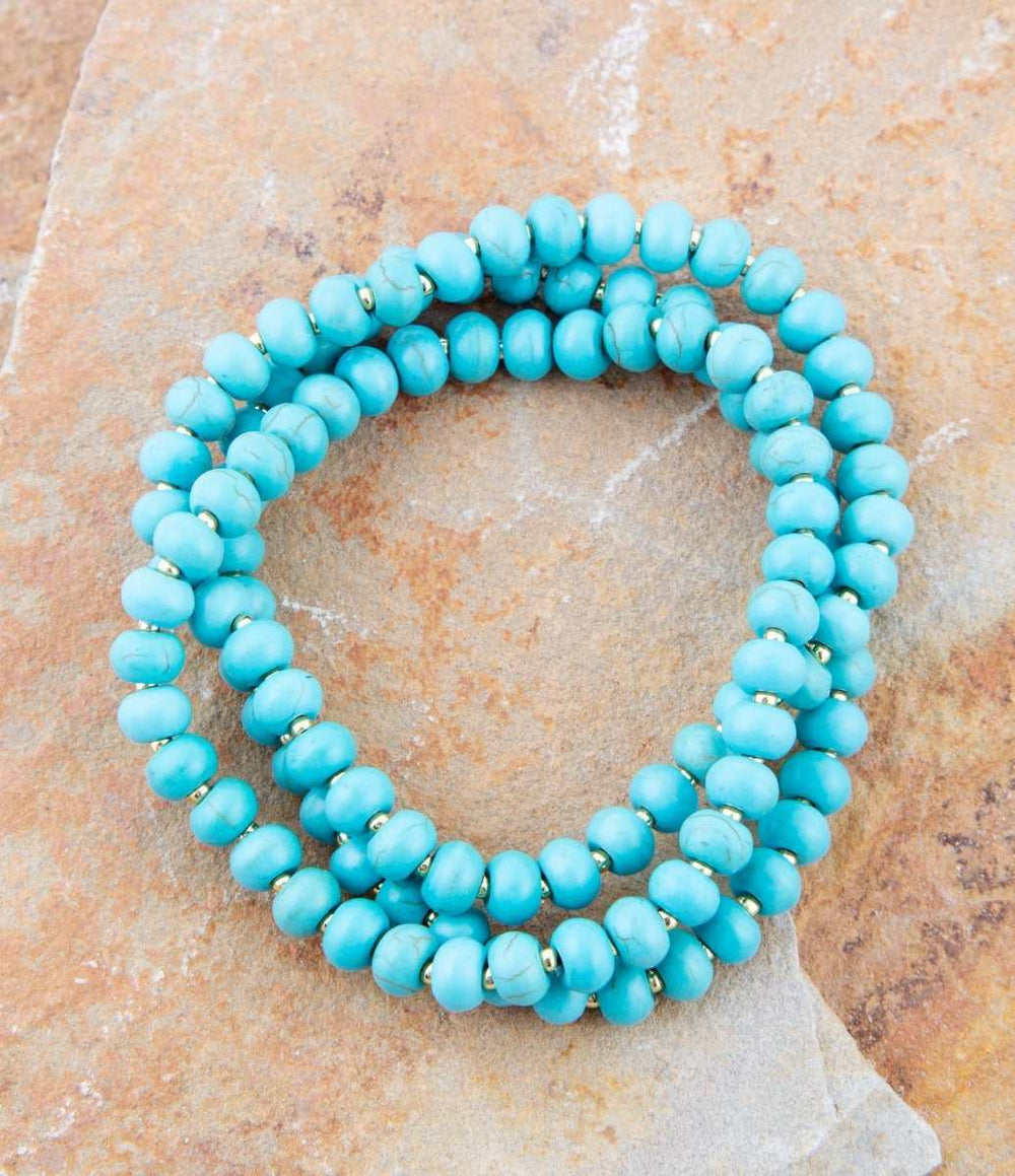 Blue Turquoise Magnesite Golden Bracelet Set - Barse Jewelry - Flyclothing LLC