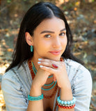 Blue Turquoise Magnesite Golden Hoop Earrings - Barse Jewelry - Flyclothing LLC
