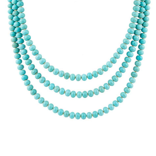 Blue Turquoise Magnesite Golden Necklace - Barse Jewelry - Flyclothing LLC