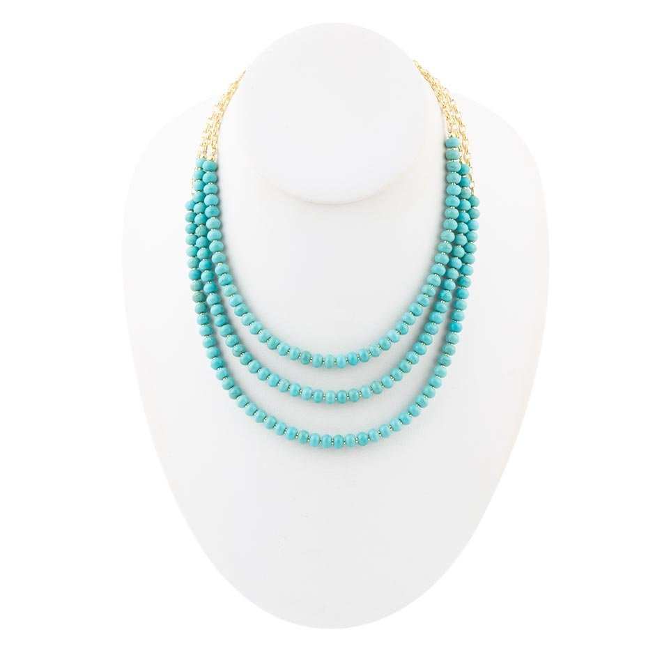 Blue Turquoise Magnesite Golden Necklace - Barse Jewelry - Flyclothing LLC