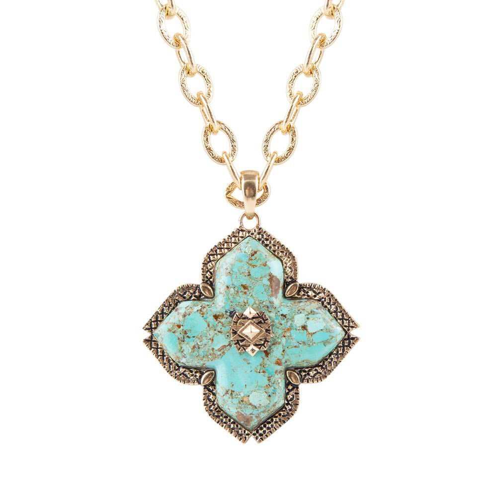Blue Turquoise Maltese Golden Cross Pendant - Barse Jewelry - Flyclothing LLC