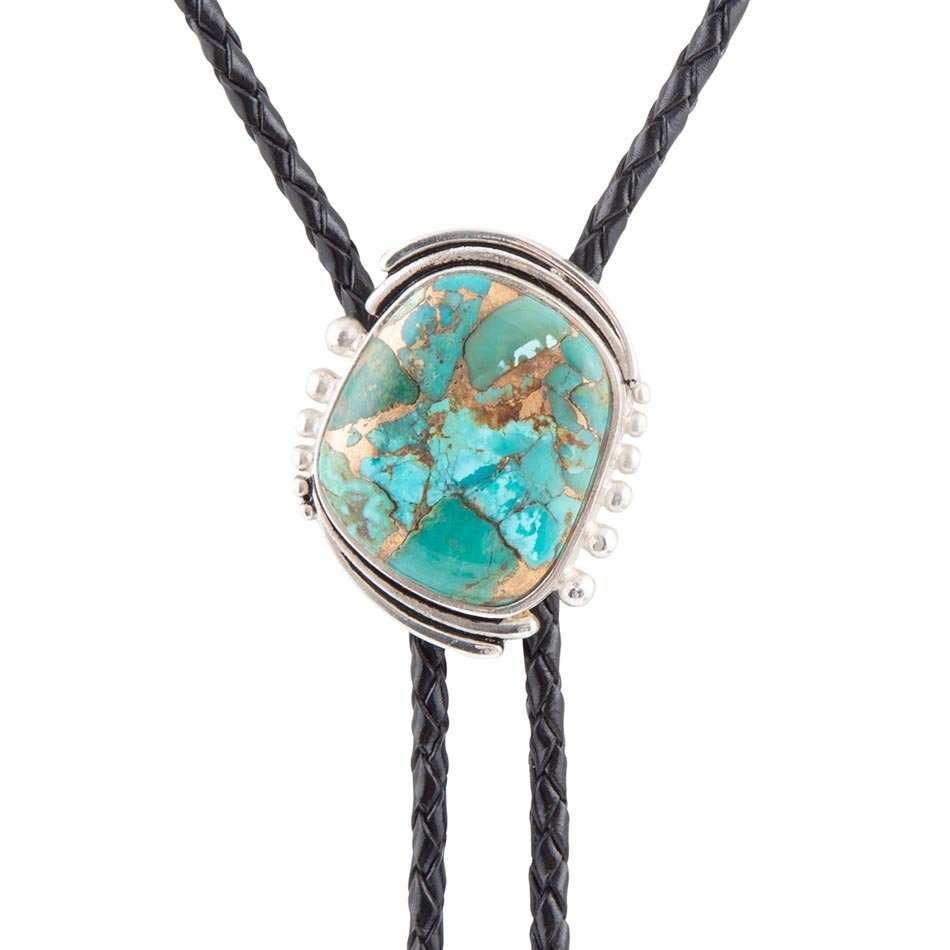 Blue Turquoise Matrix Sterling Silver Bolo Tie Necklace - Barse Jewelry - Flyclothing LLC