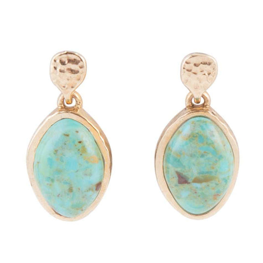 Blue Turquoise Oval Shape Golden Drop Errings - Barse Jewelry - Flyclothing LLC