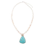 Blue Turquoise Pendant and White Pearl Sterling Silver Necklace - Barse Jewelry - Flyclothing LLC