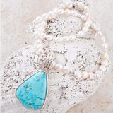Blue Turquoise Pendant and White Pearl Sterling Silver Necklace - Barse Jewelry - Flyclothing LLC