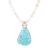 Blue Turquoise Pendant and White Pearl Sterling Silver Necklace - Barse Jewelry - Flyclothing LLC
