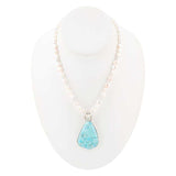 Blue Turquoise Pendant and White Pearl Sterling Silver Necklace - Barse Jewelry - Flyclothing LLC