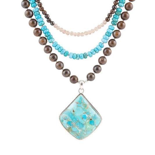 Blue Turquoise Pendant Statement Sterling Silver Necklace - Barse Jewelry - Flyclothing LLC